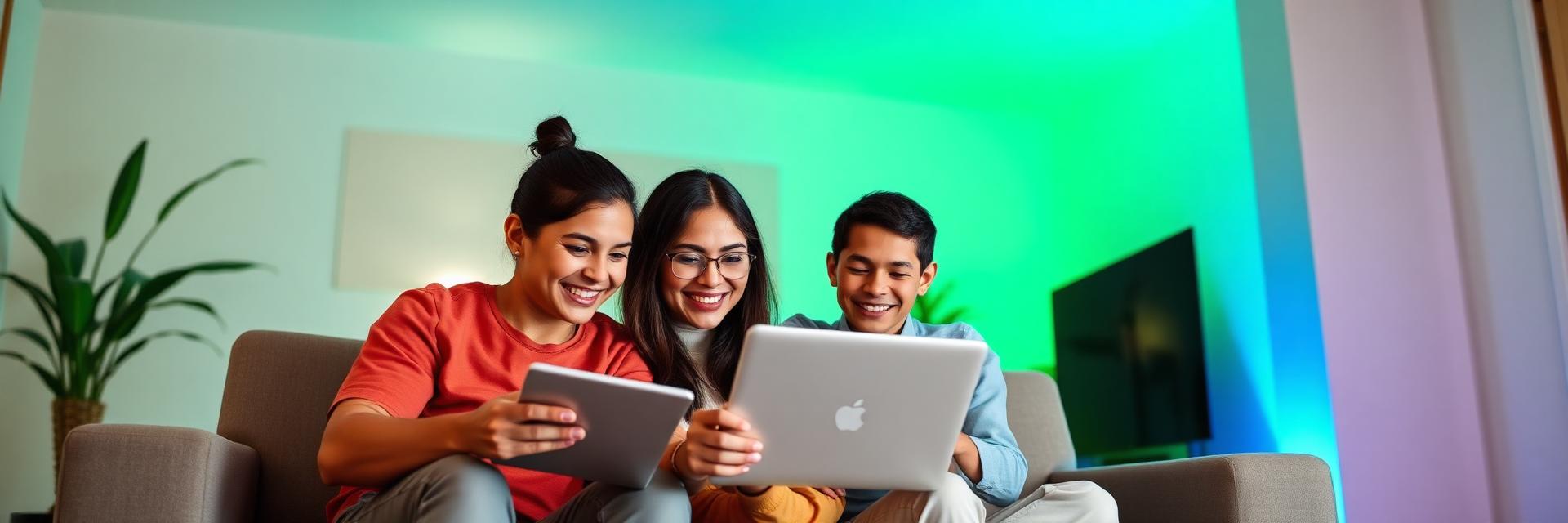 Familia conectada con internet Telcofiber